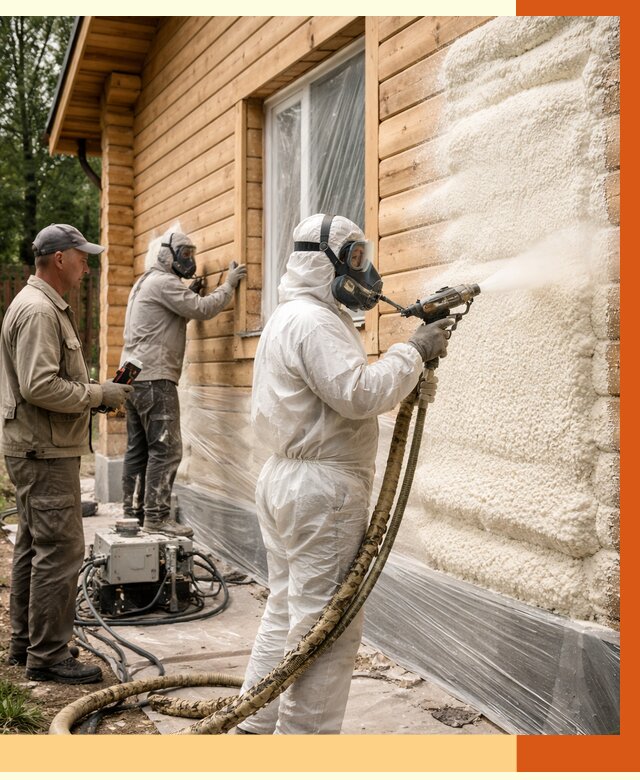 Утепление дома из бруса ППУ в Тихвине от 4207 руб/м2 под ключ | ТепломастерТхв