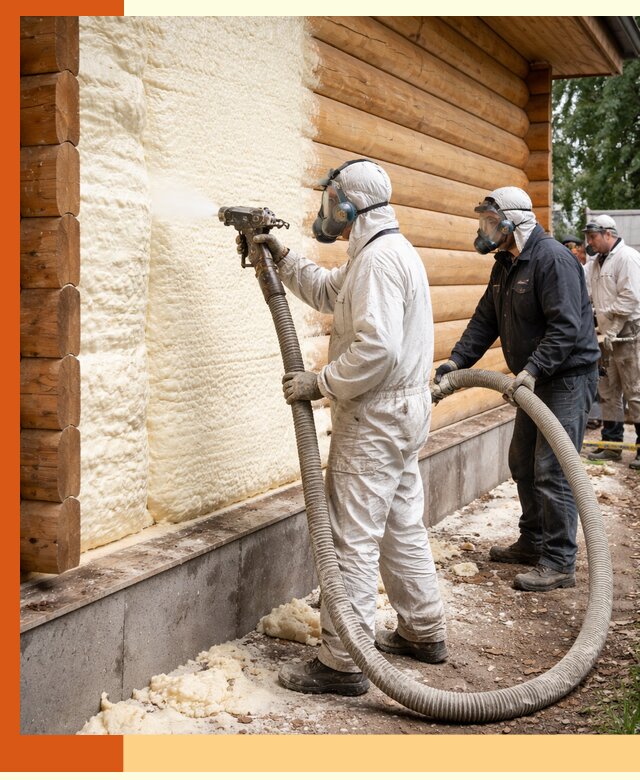 Утепление дома из бруса пенополиуретаном в Тихвине