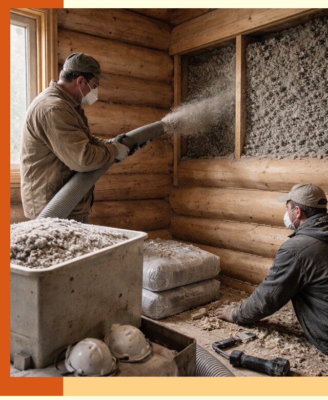 Утепление дома из бруса эковатой в Тихвине