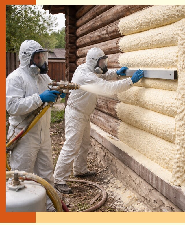 Утепление бревенчатого дома ППУ в Тихвине эффективной изоляцией