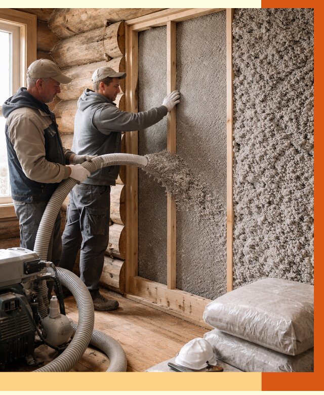 Утепление бревенчатого дома эковатой в Тихвине от 3005 руб. | ТепломастерТхв