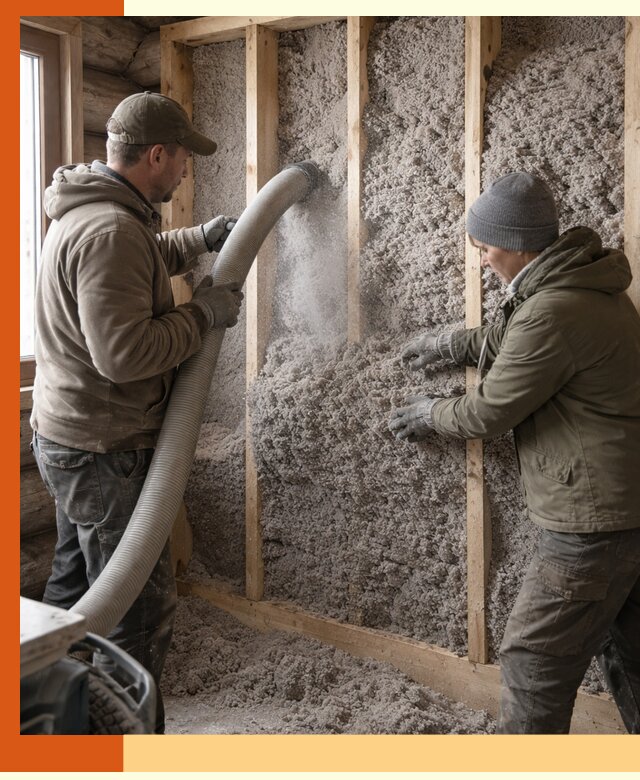 Утепление бревенчатого дома эковатой в Тихвине