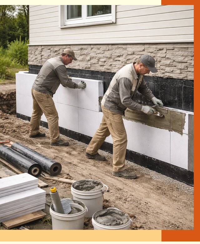 Утепление фундамента снаружи в Тихвине от 4590 руб. за м² | ТепломастерТхв