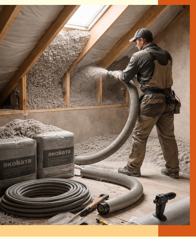 Утепление мансарды эковатой в Тихвине от 2404 руб/м2 — монтаж, задувка, цена | ТепломастерТхв