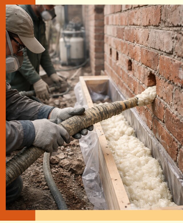 Заливка ППУ в пустоты кирпичной стены в Тихвине