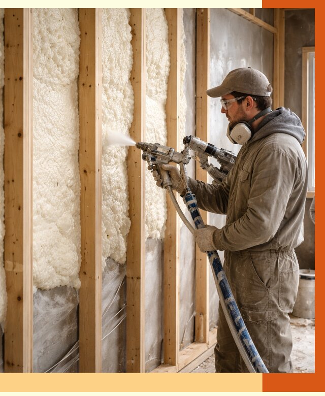 Утепление каркасной стены ППУ в Тихвине от 4644 руб./м2 под ключ | ТепломастерТхв