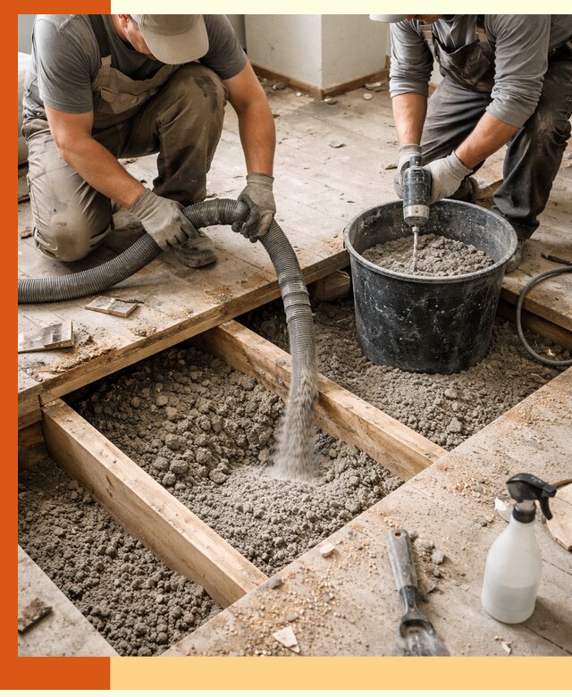 Заполнение пустот пола в Тихвине полиуретаном и пенополистиролом