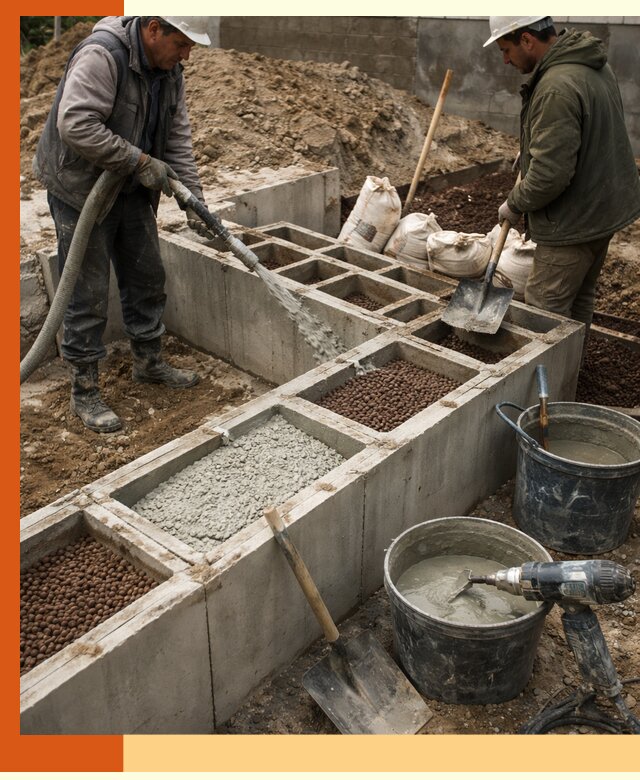 Заполнение полостей фундамента в Тихвине герметичным утеплением и повышением прочности